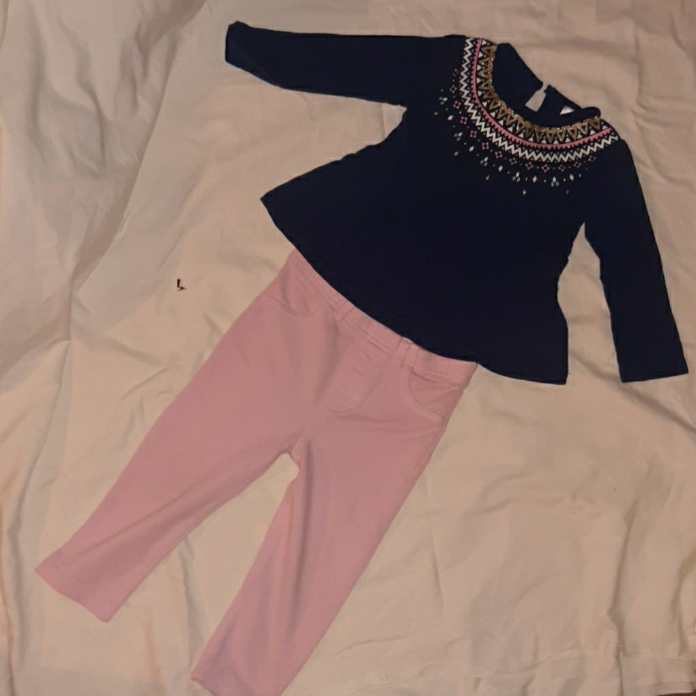 Girls 18month navy blue shirt & pink jeggings pant